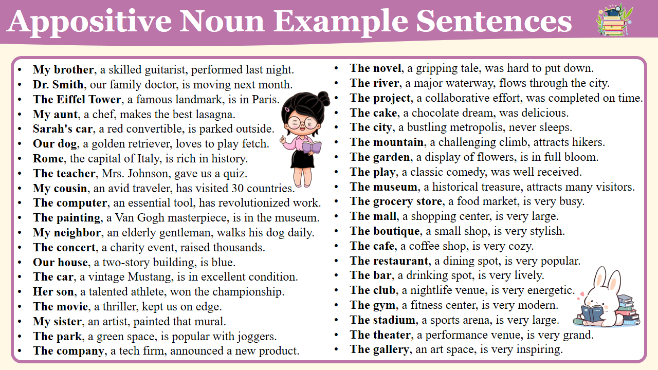 Appositive Noun Example Sentences In English Grammar Easyenglishpath