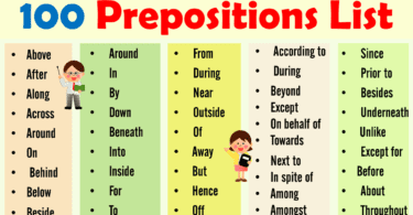 Prepositions List in English with Examples
