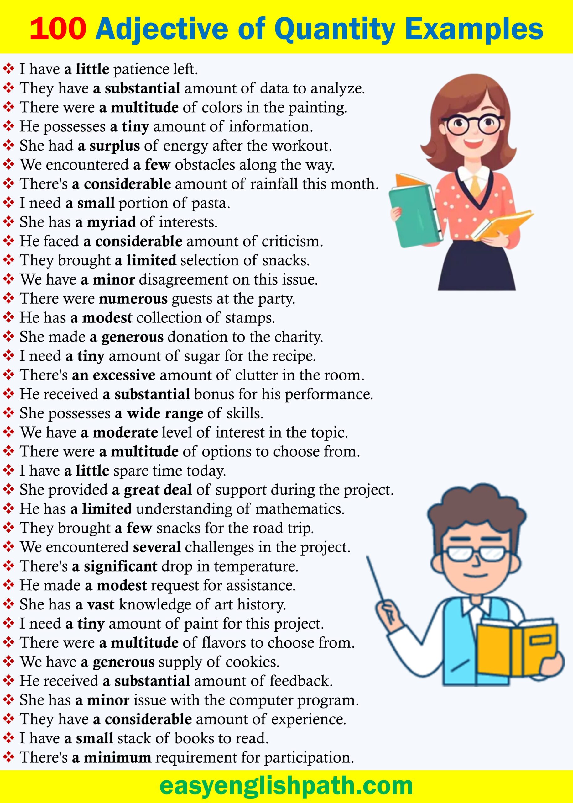 100 Adjective of Quantity Example Sentences