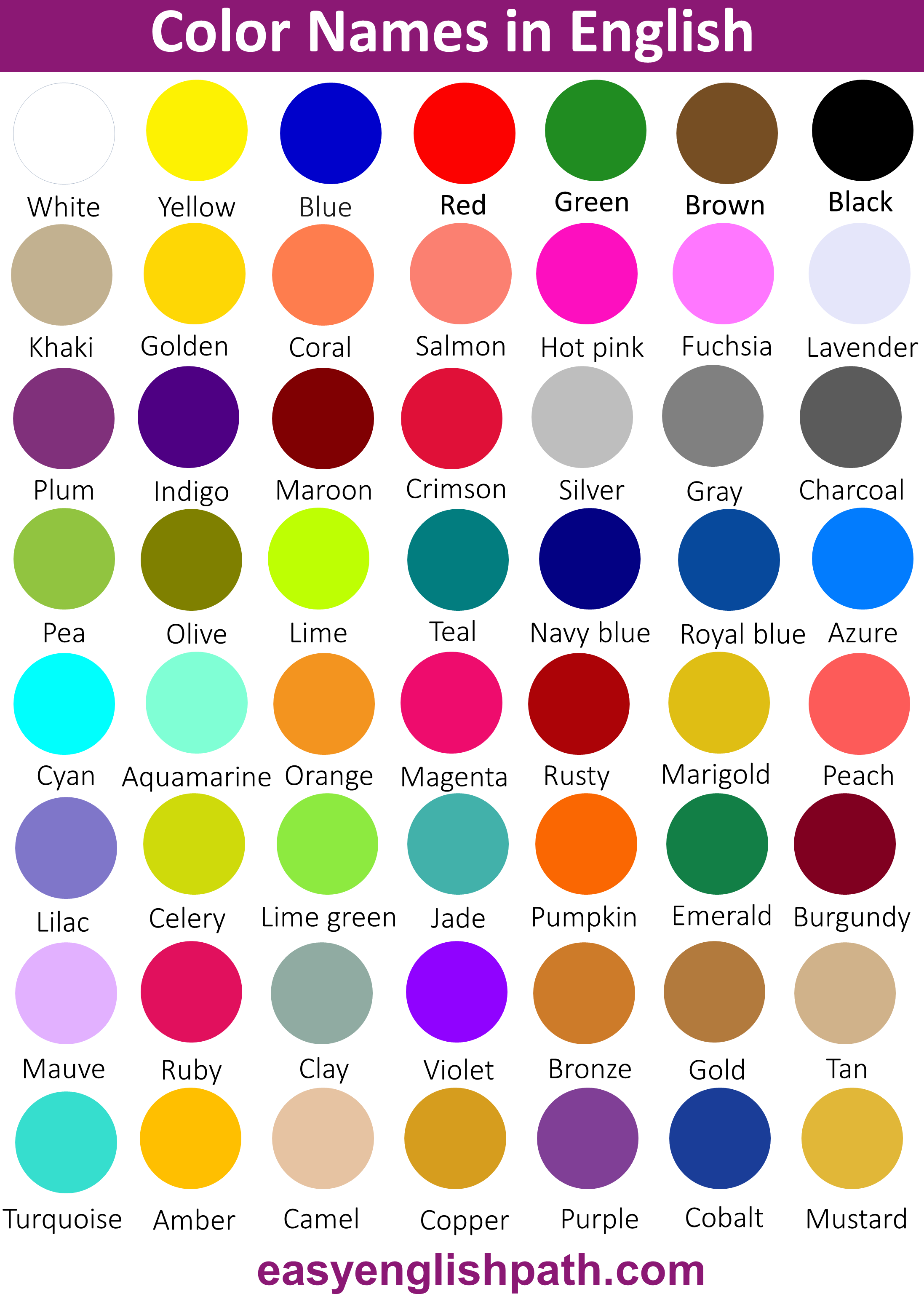 Colors Names in English with Pictures - EasyEnglishPath