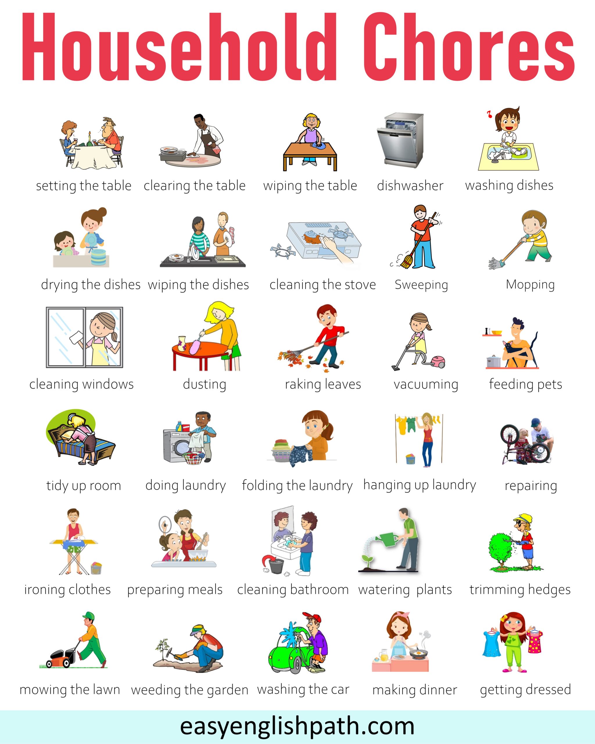 Household Chores Vocabulary With Pictures EasyEnglishPath