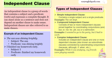 Independent Clause Definition, Types with Examples