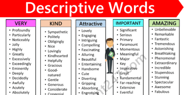 Descriptive Words List in English