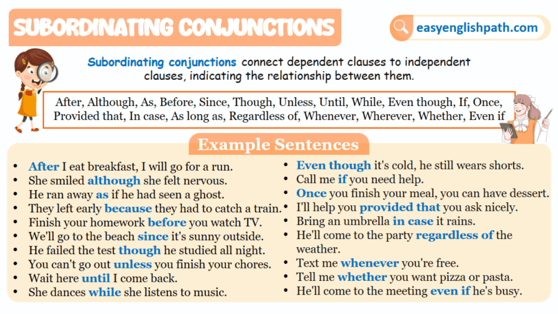 Subordinating Conjunctions Meaning, Usage, List and Examples
