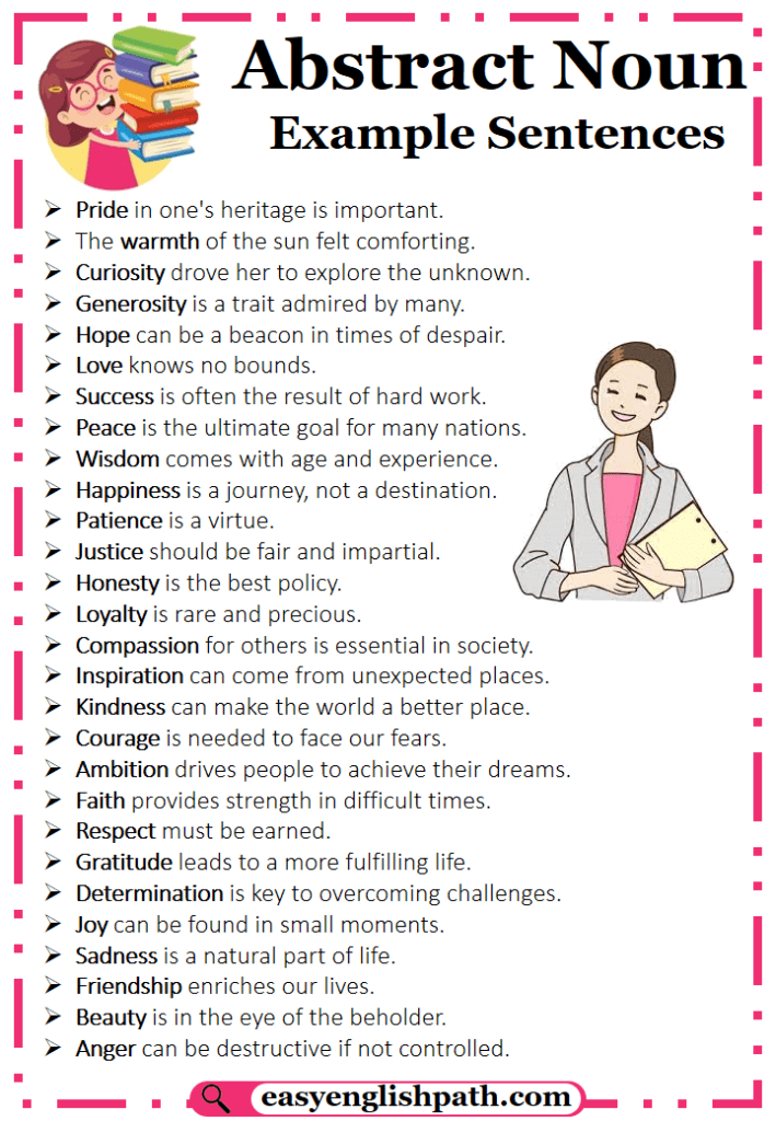 105 Abstract Nouns Example Sentences In English - EasyEnglishPath