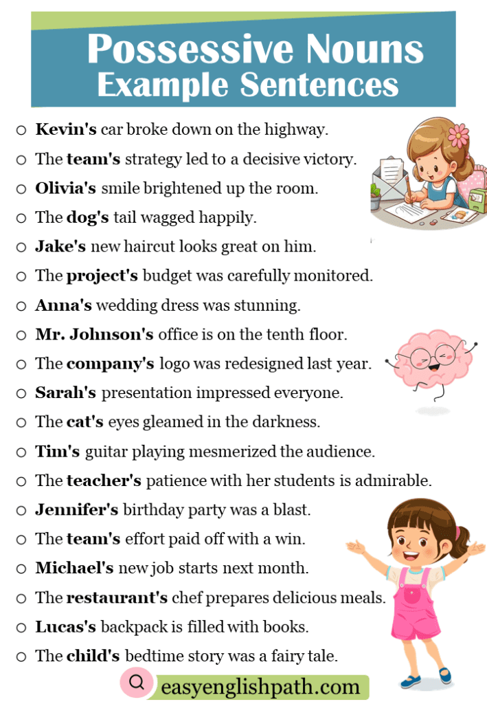 75+ Possessive Nouns Example Sentences In English - EasyEnglishPath