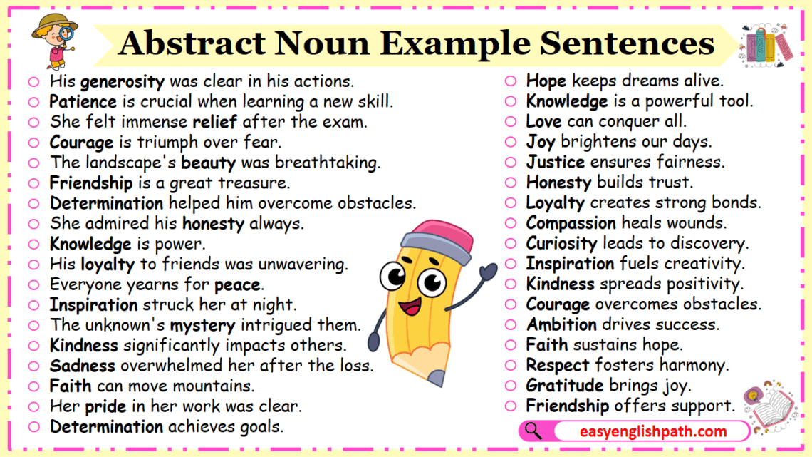 105 Abstract Nouns Example Sentences In English - EasyEnglishPath