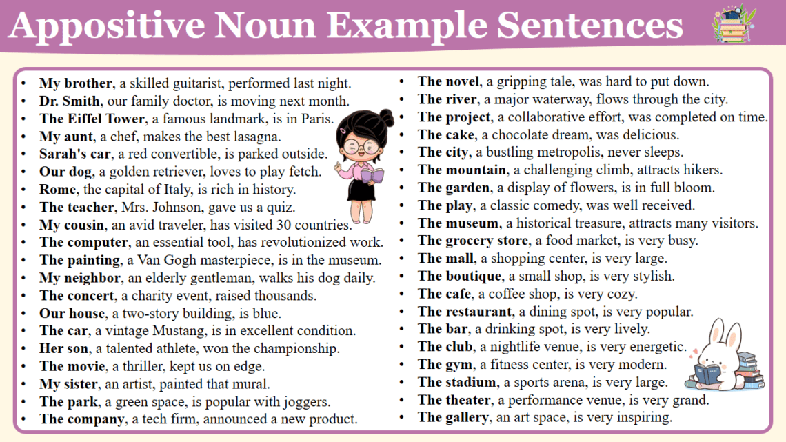 Appositive Noun Example Sentences in English Grammar - EasyEnglishPath