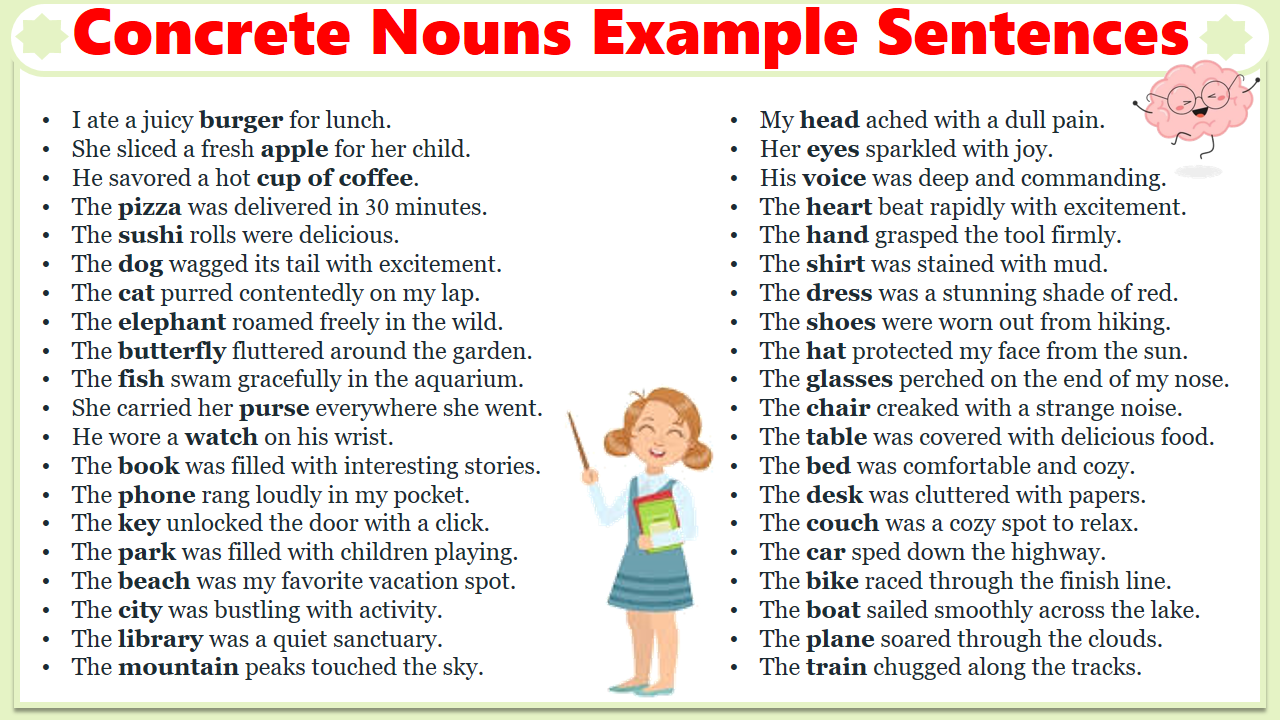 100 Concrete Nouns Example Sentences in English - EasyEnglishPath