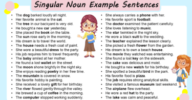 Singular Nouns Example Sentences In English