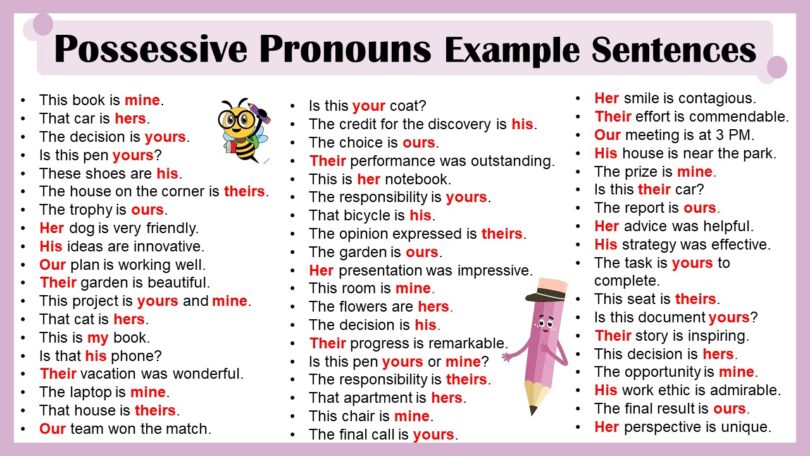 Possessive Pronouns Examples Sentences In English
