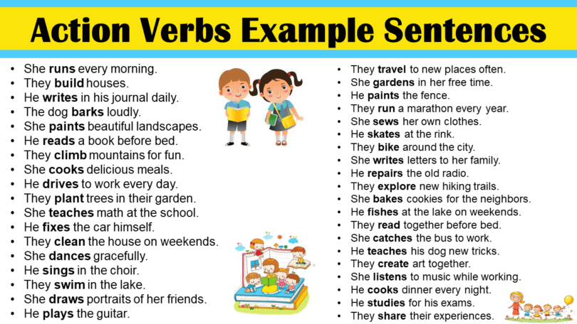 Action Verbs Examples Sentences In English