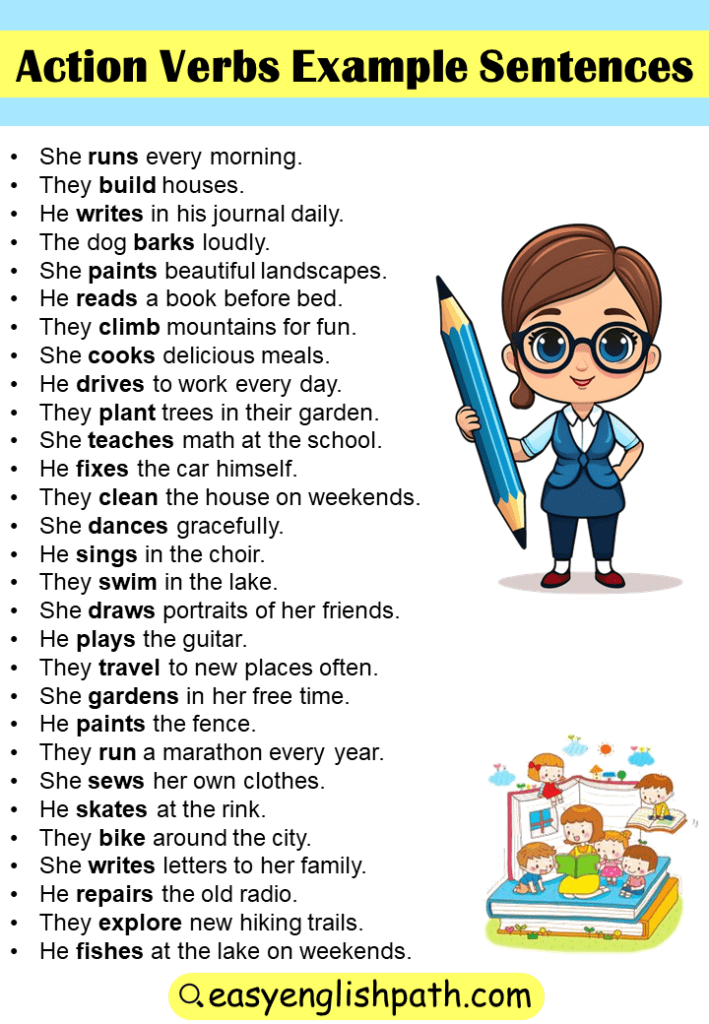 Action Verbs Examples Sentences In English - EasyEnglishPath