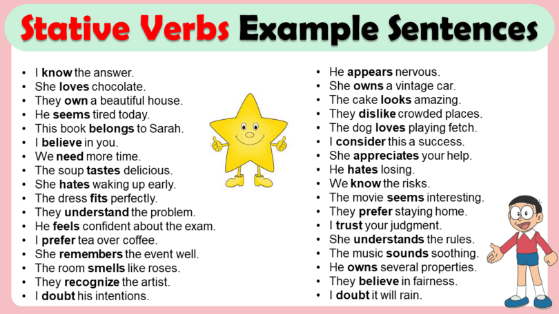 Stative Verbs Examples Sentences In English