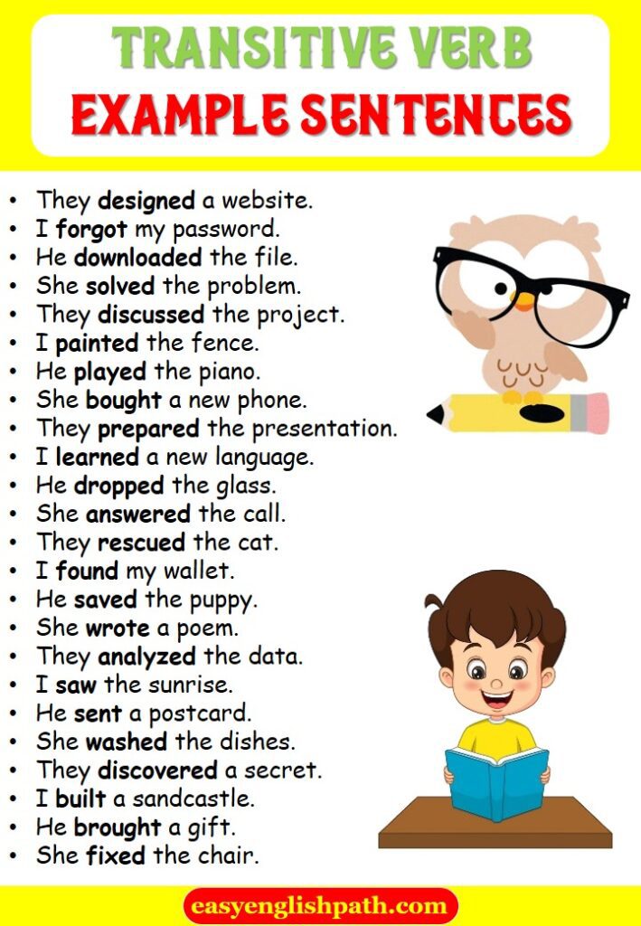 transitive verb examples list with sentences